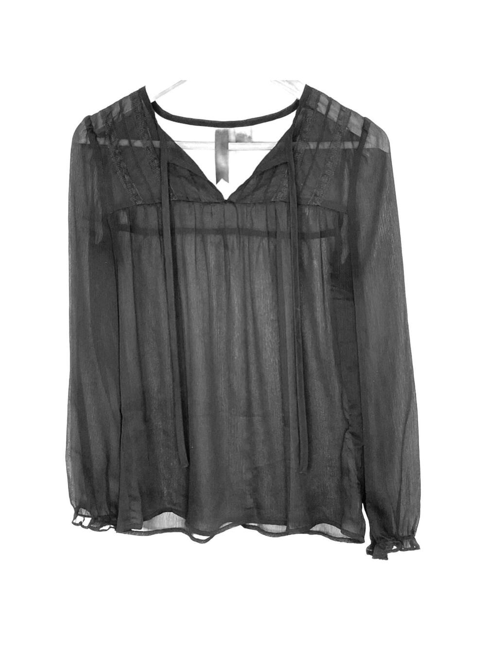 Black Sheer Romantic Peasant Blouse. Whimsigoth Fairycore Victorian Goth XS